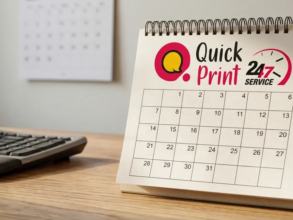 Spiral-bound desk calendar and wall calendar with company branding, printed in Hyderabad