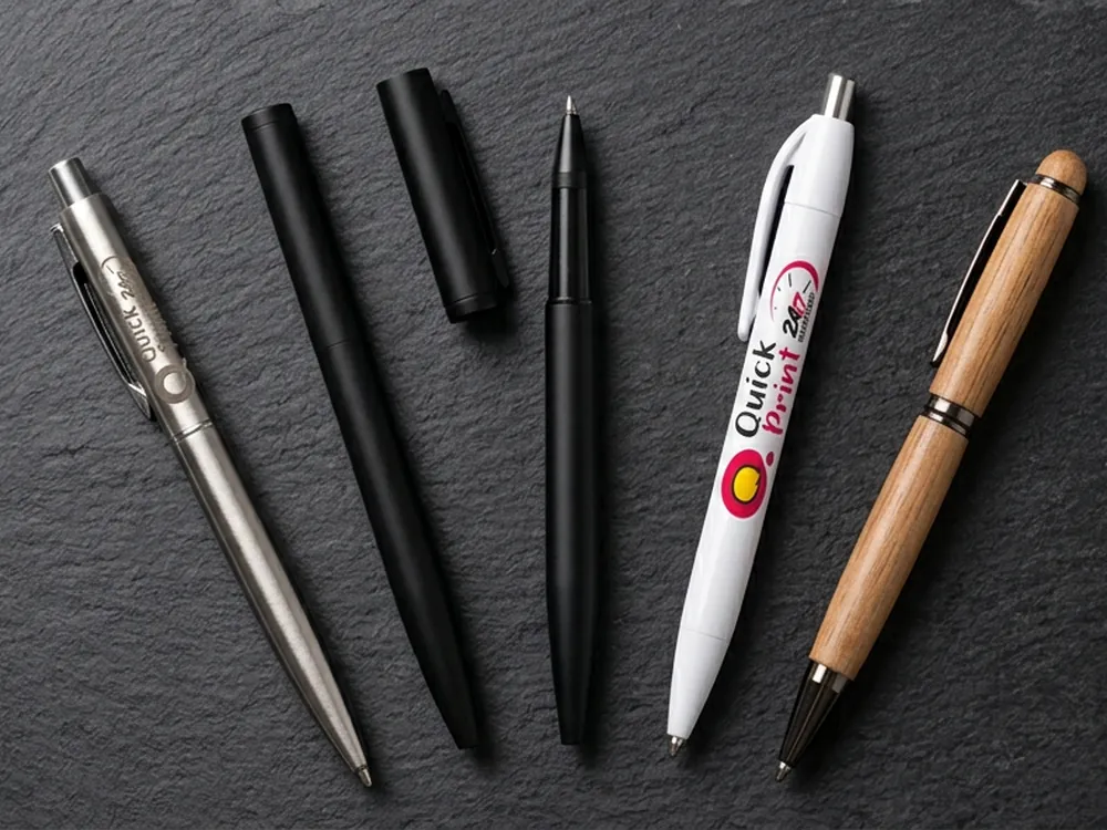 Metal, plastic and wooden promotional pens with logo engraving, printed in Hyderabad